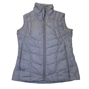 Nau Women's Puffer Down Vest Size M Quilted Zip Up Lightweight Gray Gingham